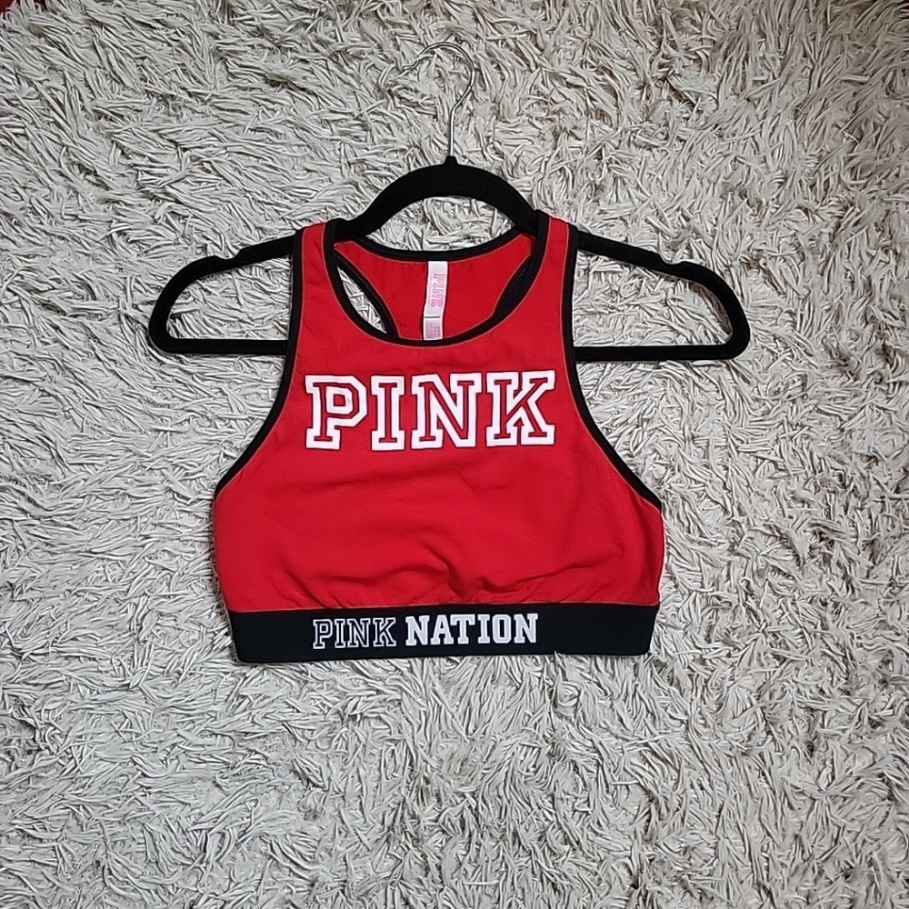 Victoria's Secret Pink Sports Bra Size Medium M Red Black White Sporty Gym ✨️💫